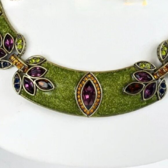 Heidi Daus Bib Olive Green Multi Color Crystals Beaded Collar Statement Necklace - Picture 2 of 9